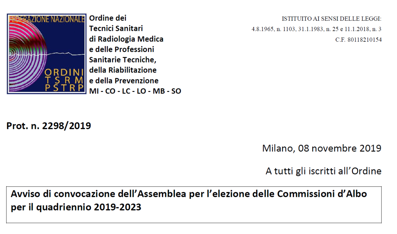 Convocazione assemblea elettorale Commissioni d’Albo