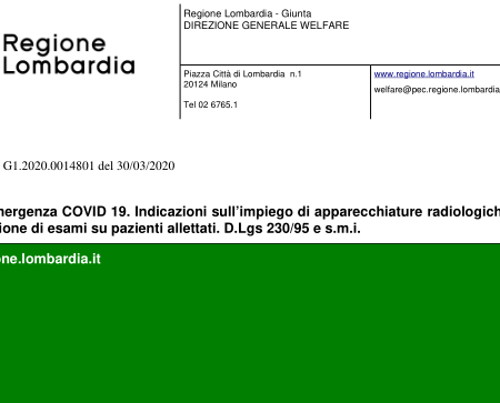 Regione Lombardia, Indicazioni sull’impiego di apparecchiature radiologiche mobili per effettuazione di esami su pazienti allettati